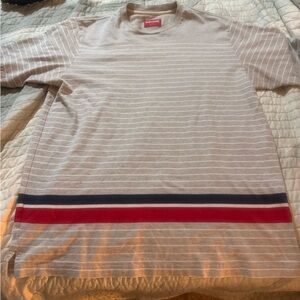 Supreme Striped T-Shirt (grey w/ white, red, blue stripes)